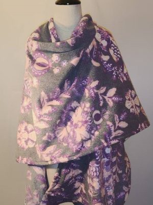 Gray and Purple Print Wrap Blanket and Neck Wrap